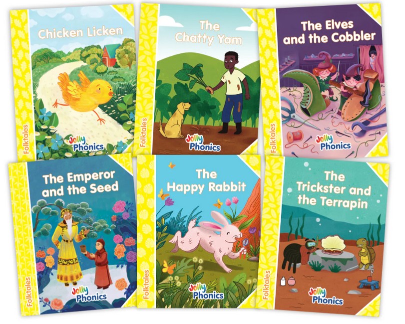 Jolly Phonics Yellow Readers (Level 2) Complete Set (1-6) in Precursive Letters (British English edition)