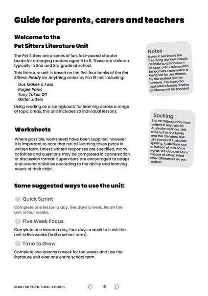 Pet Sitters, Ready for Anything Literature Unit
