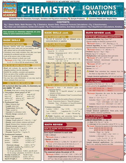 Chemistry Equations & Answers