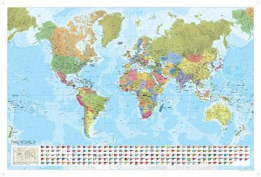 World Political Marco Polo Wall Map with Flags