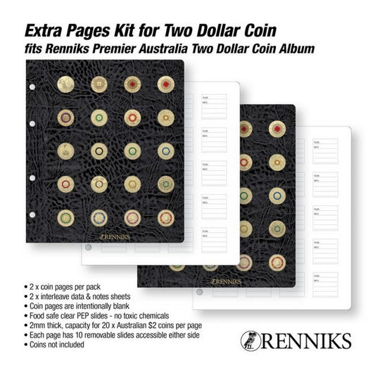 Renniks Premier Australia Refills Two Dollar Coin Album EXTRA PAGES